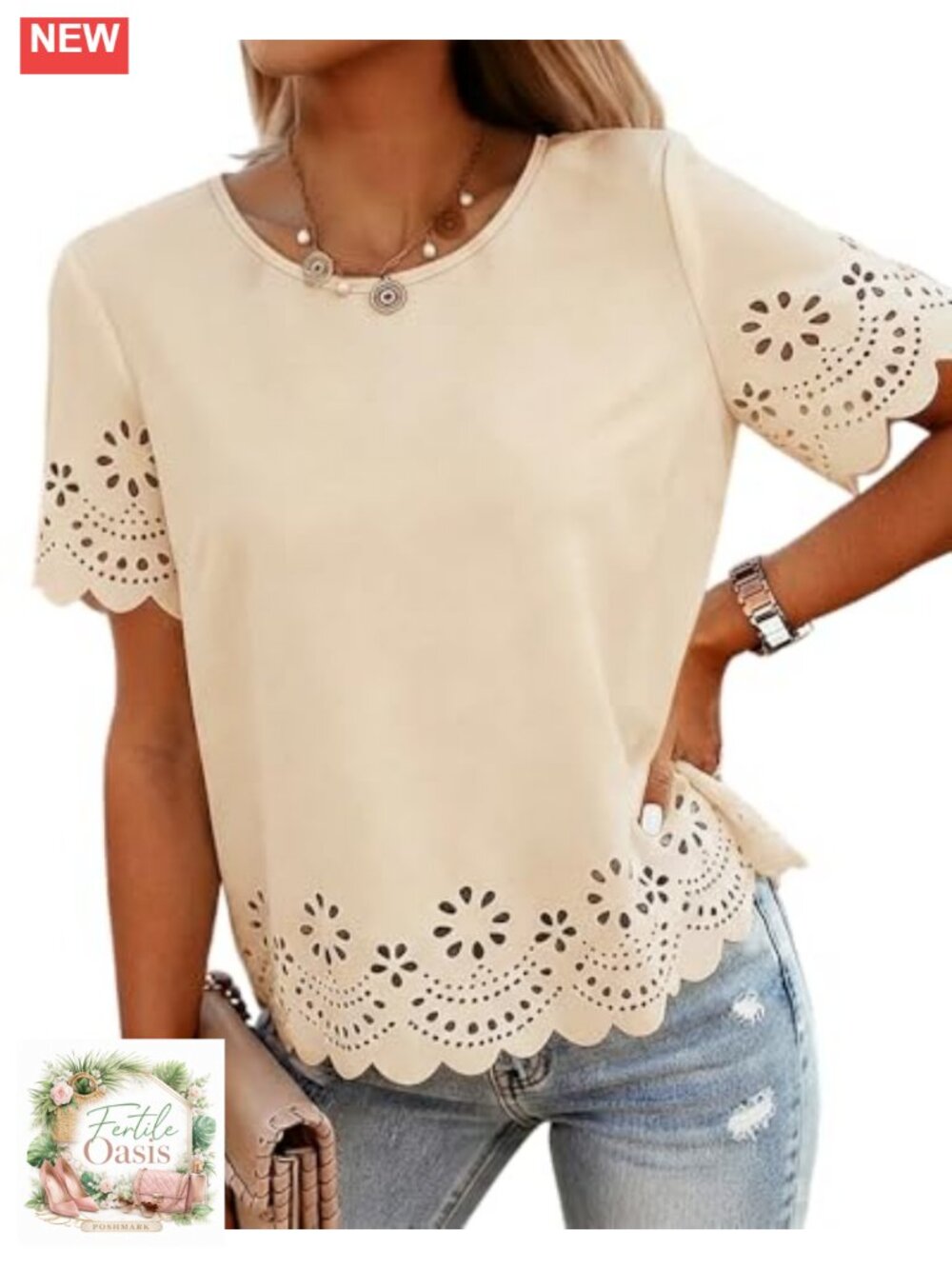 Women's Casual Short Sleeve T-Shirt with Scalloped Hem
